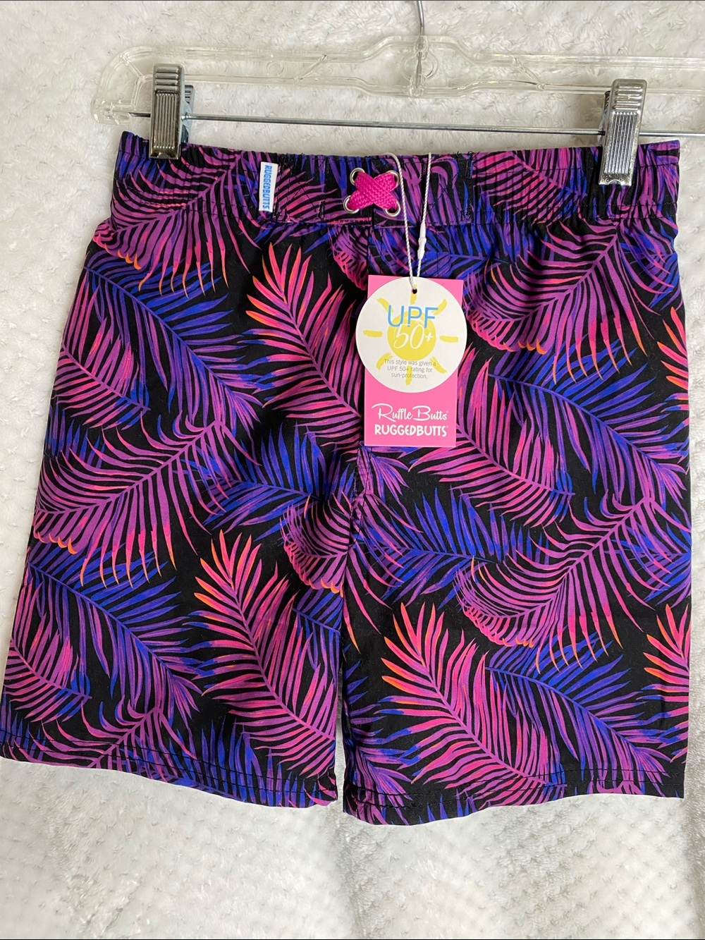 Rugged Butts Marine Glow Swim Trunks Shorts Pink & Purple Leaf Print